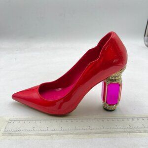FSJ Fushcia Pointed Toe Crystal High Heel Pumps Comfort Slip On Wedding Shoes